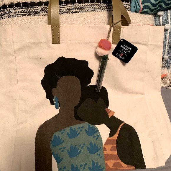 Hand painted canvas tote with leather handles. - Picture 1 of 1